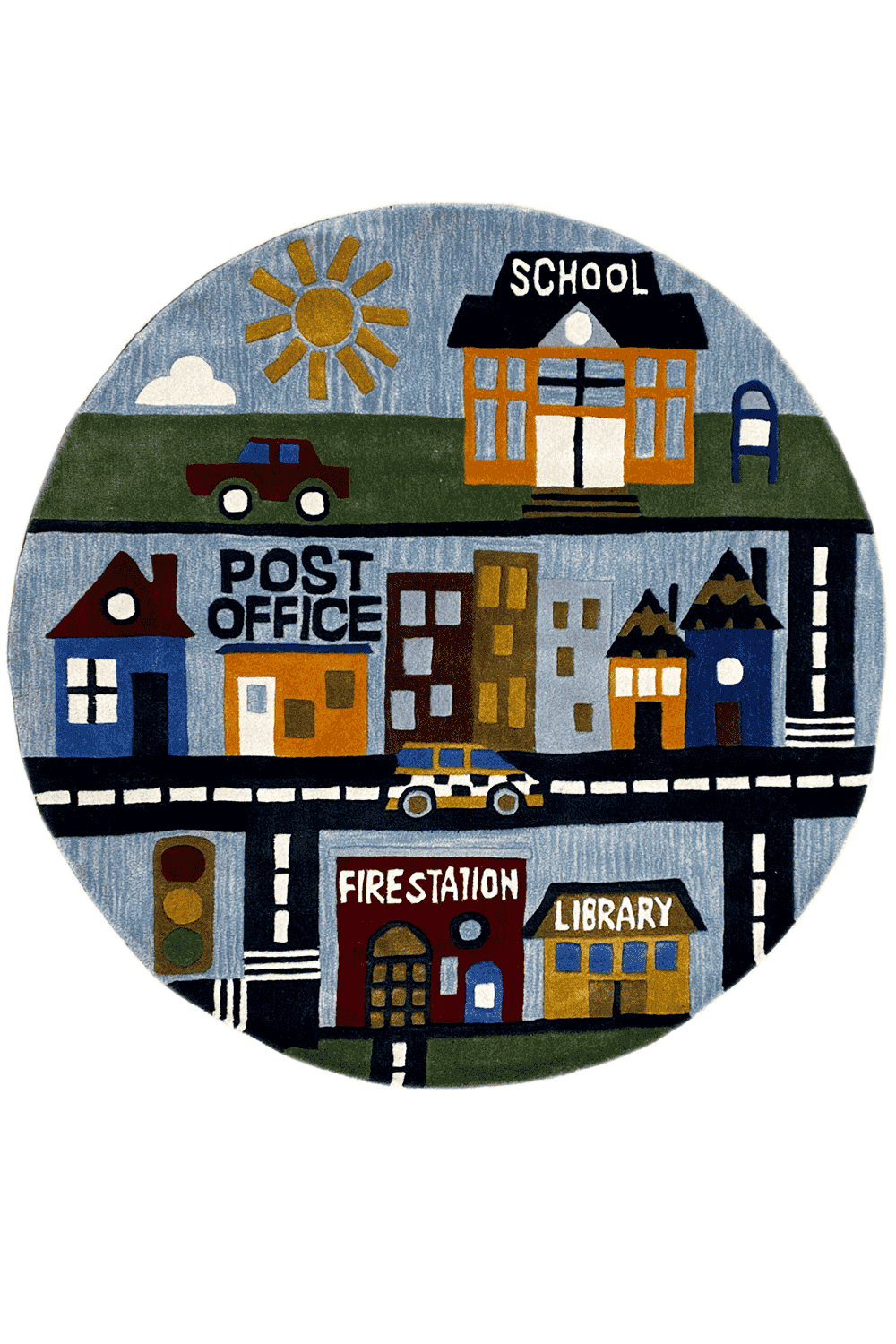 Stadt-Abenteuer - Handgetufteter Kinder-Stadtplan-Teppich, 150x150cm (4.9x4.9ft) - German Carpet Shop