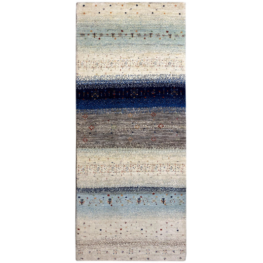 Blauer Gabbeh Teppich Läufer 197x81 cm - German Carpet Shop