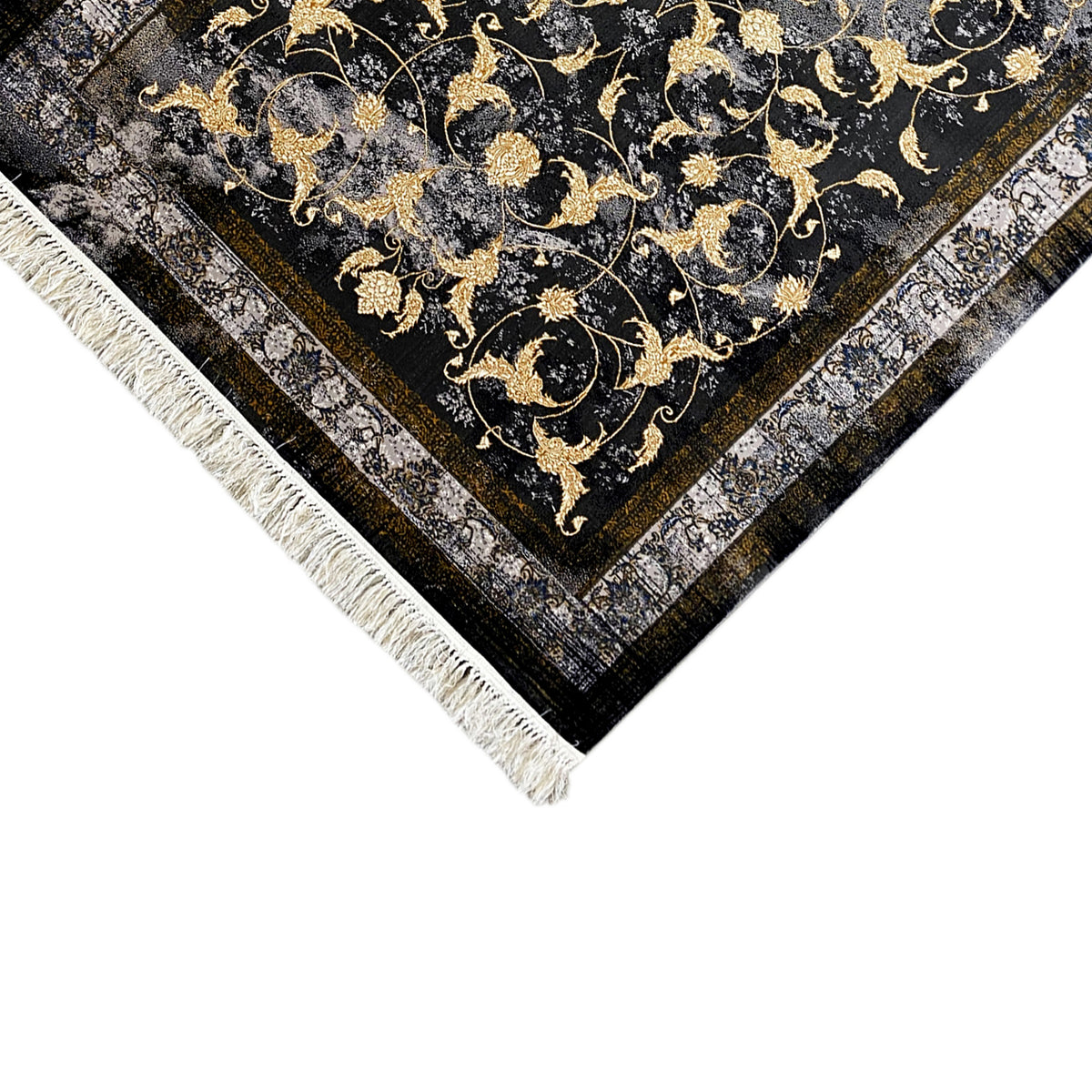 ケンザラグ 160x230 cm:金色の装飾が施された角と白いフリンジ