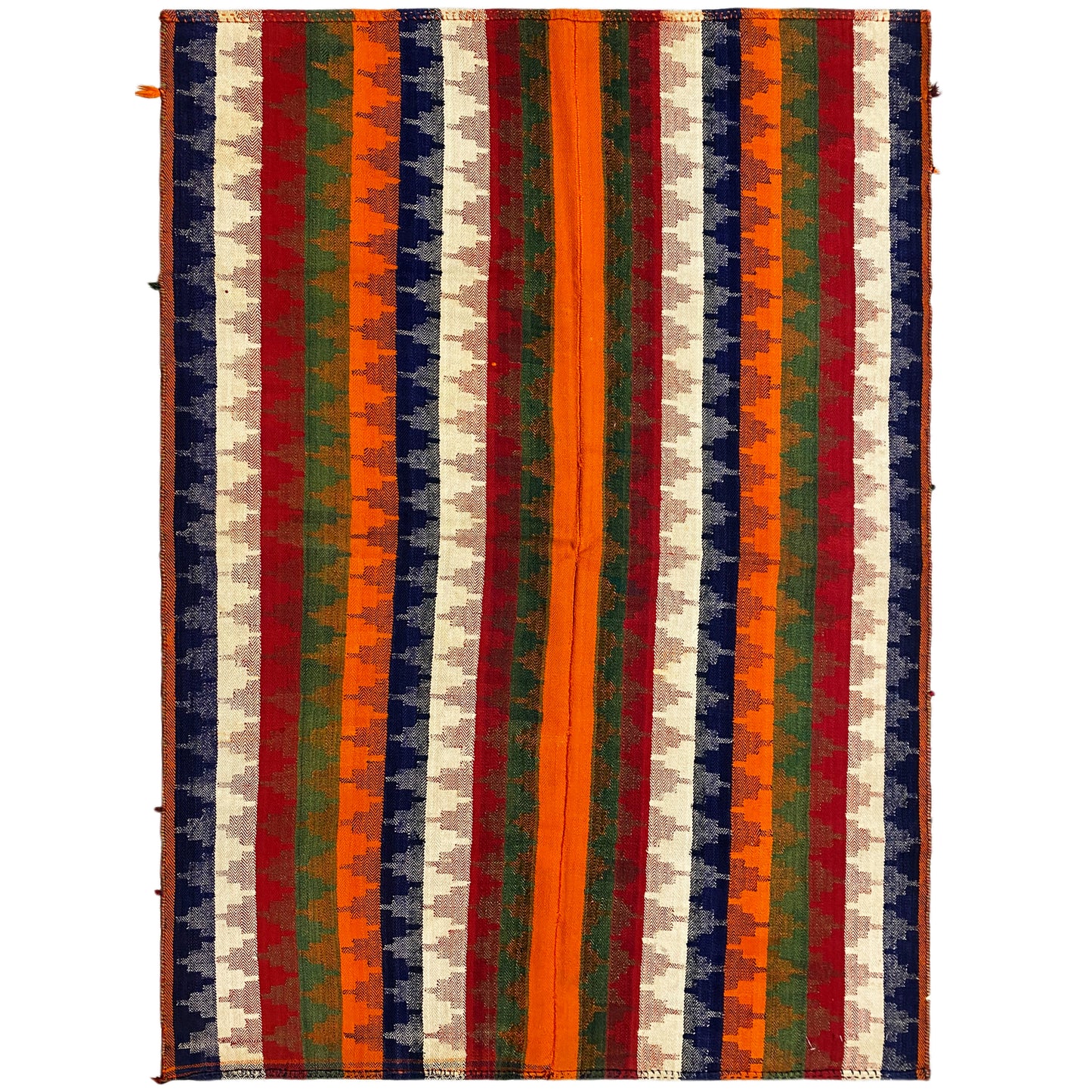 Wohnzimmer bunter Jajim Teppich handgewebt mit geometrischem Streifenmuster