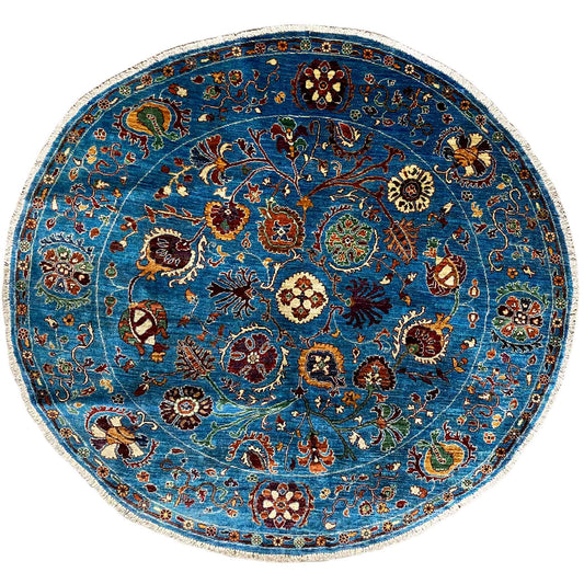 Handgeknüpfter Woll-Rundteppich, Blau, 180x178 cm - German Carpet Shop