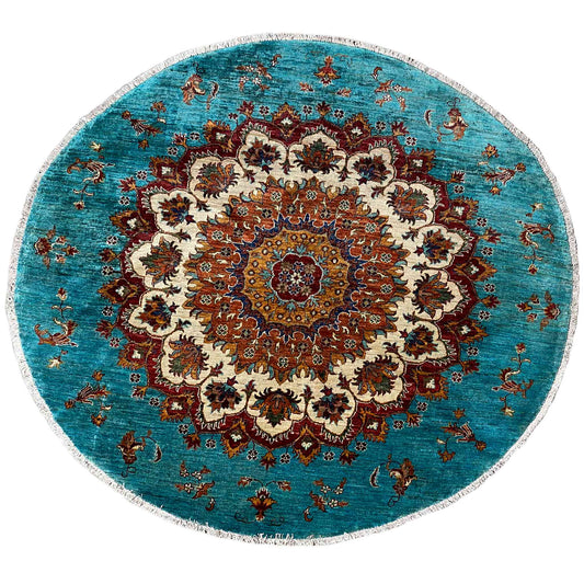 Khorjin-Teppich in Türkis und Rot, 173x172 cm - German Carpet Shop