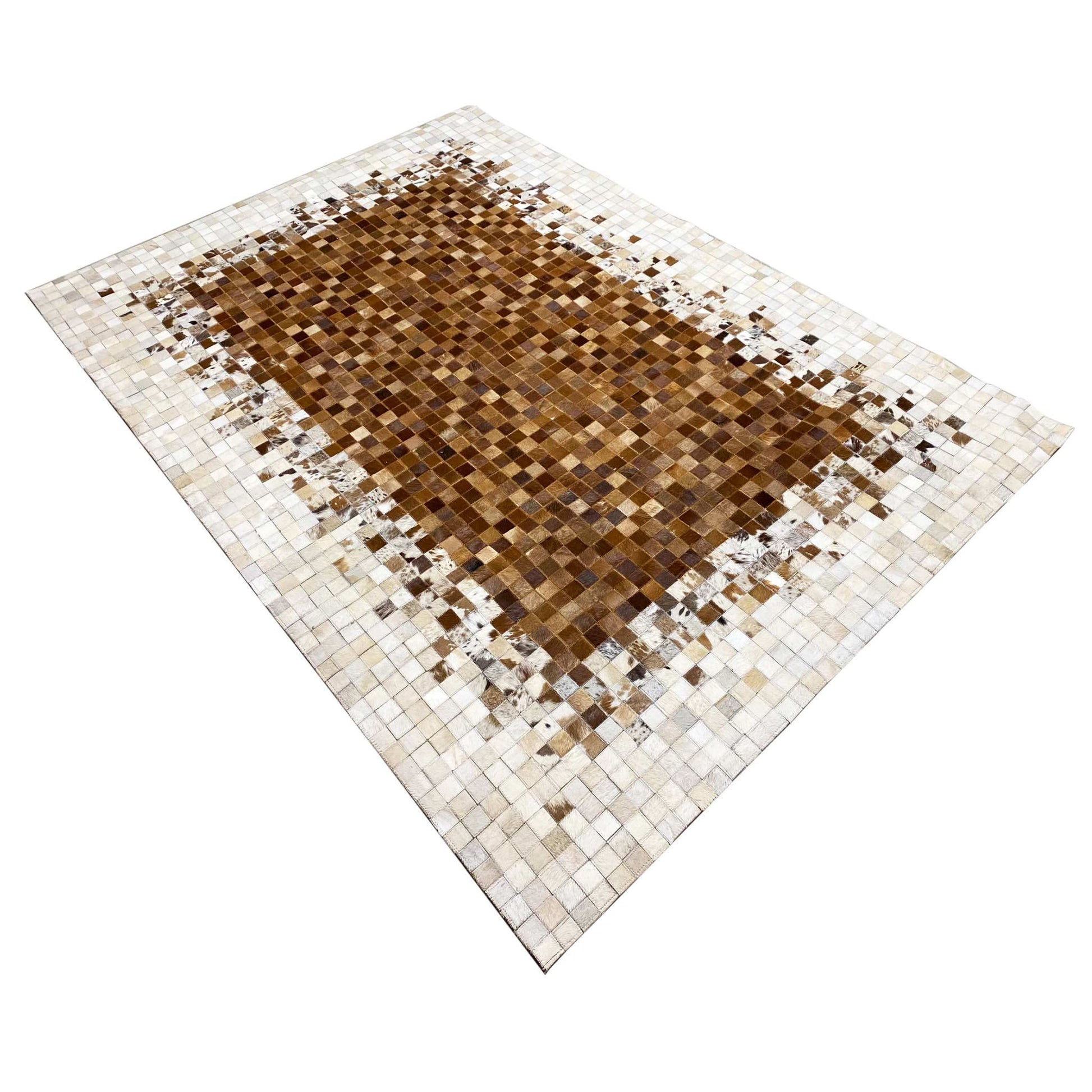 Kalbsleder Teppich 232x161 cm - Braunes Mosaik - German Carpet Shop