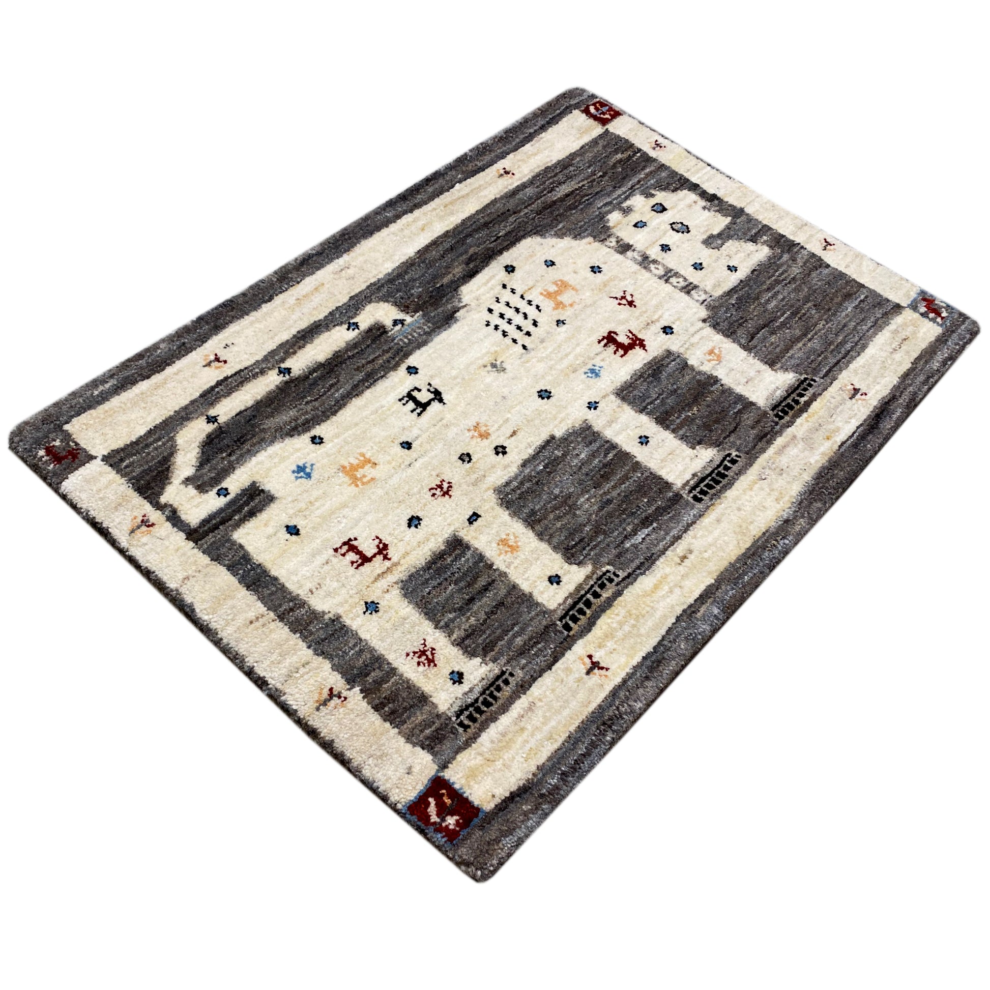 Grauer Löwen Gabbeh Teppich 89x60 cm - German Carpet Shop