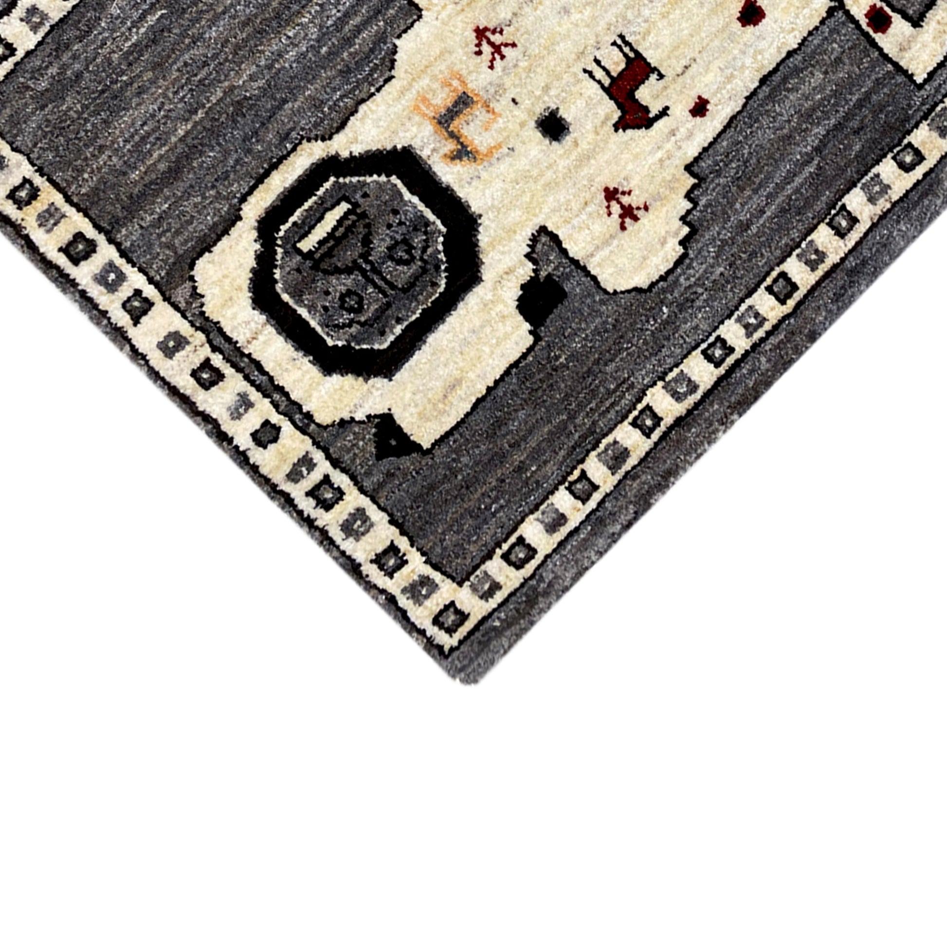 Grauer Gabbeh Teppich Löwe 90x75 cm - German Carpet Shop