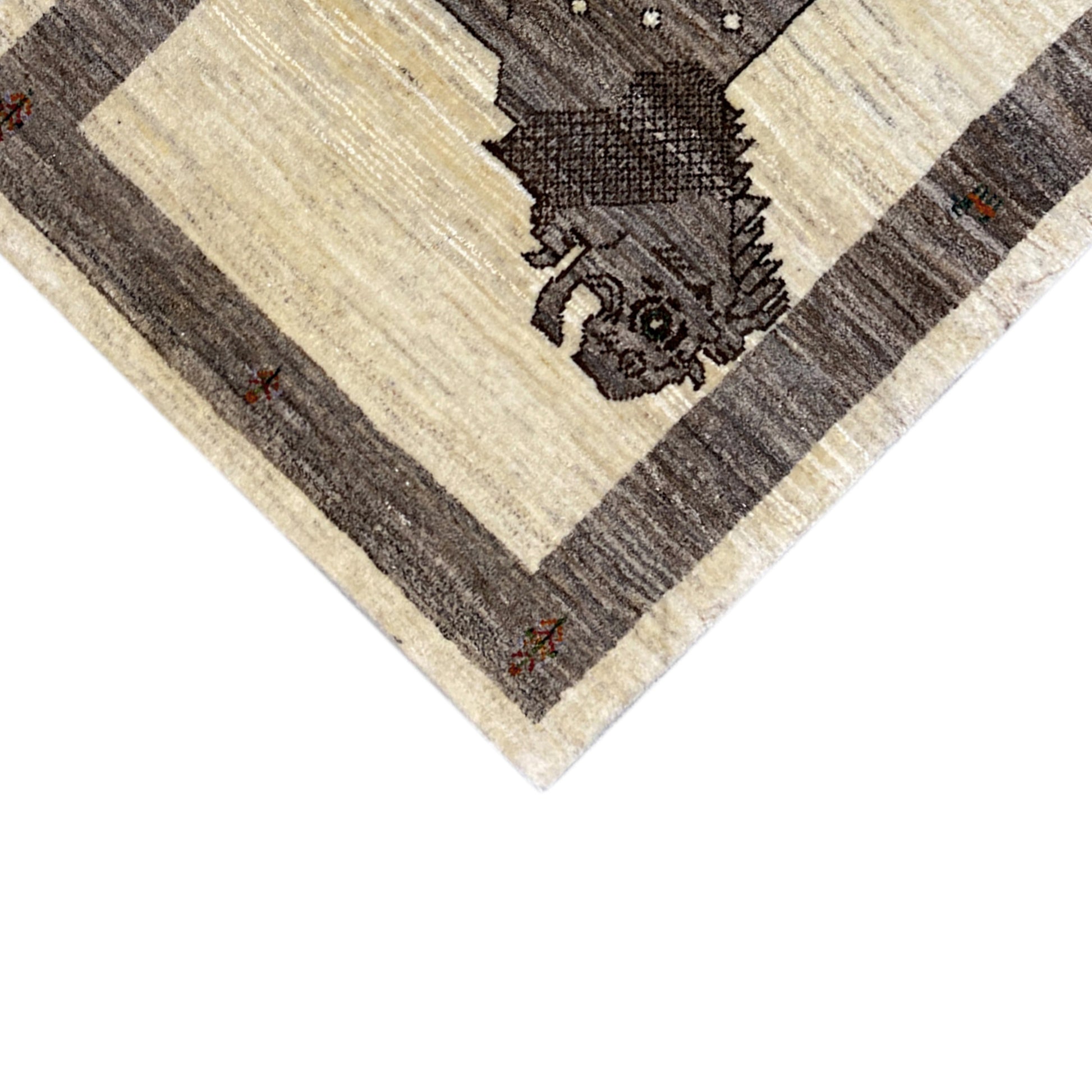 Beiger Gabbeh Teppich Löwe 137x87 cm - German Carpet Shop