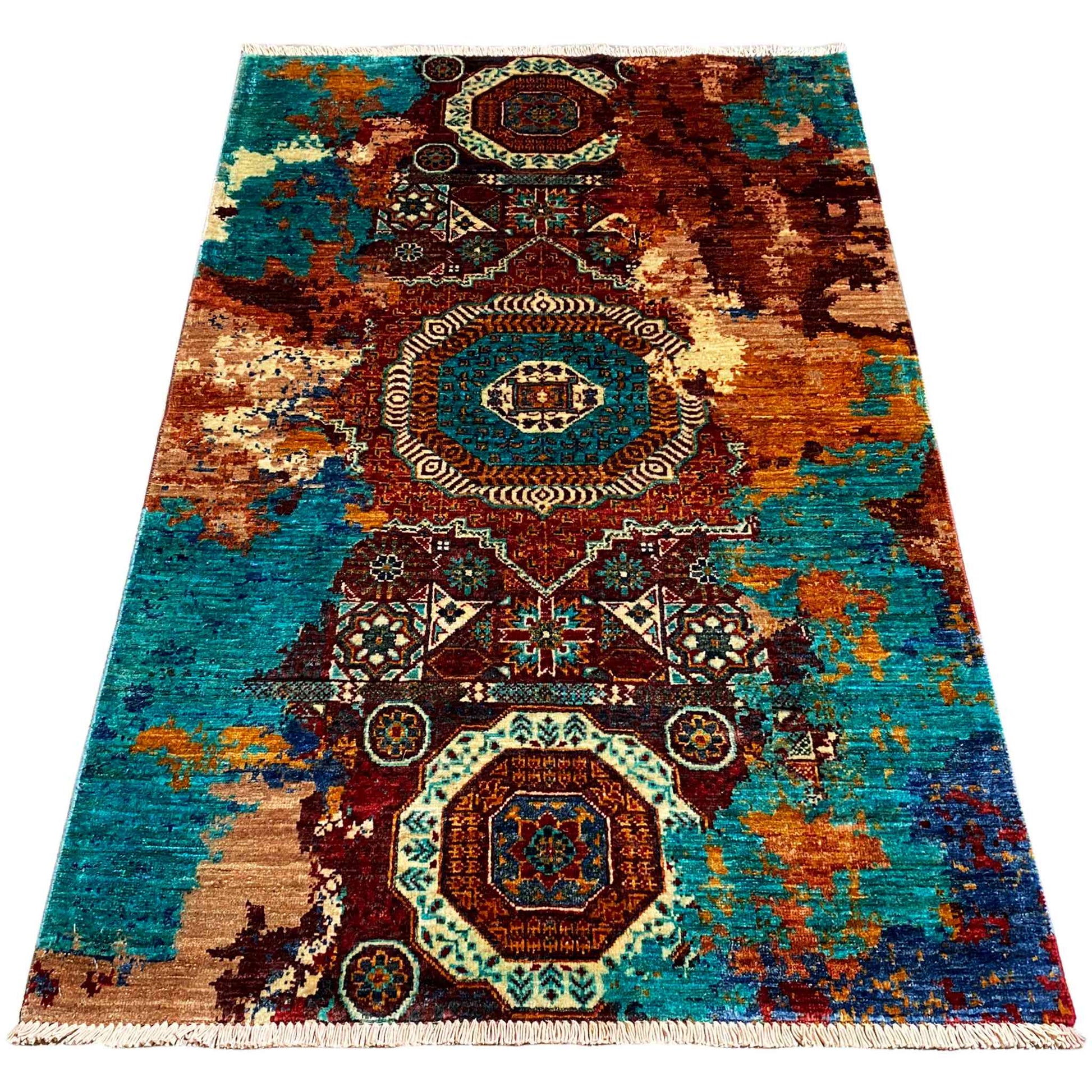 Mamluk Teppich, Türkis/Mehrfarbig, 159x103 cm - German Carpet Shop