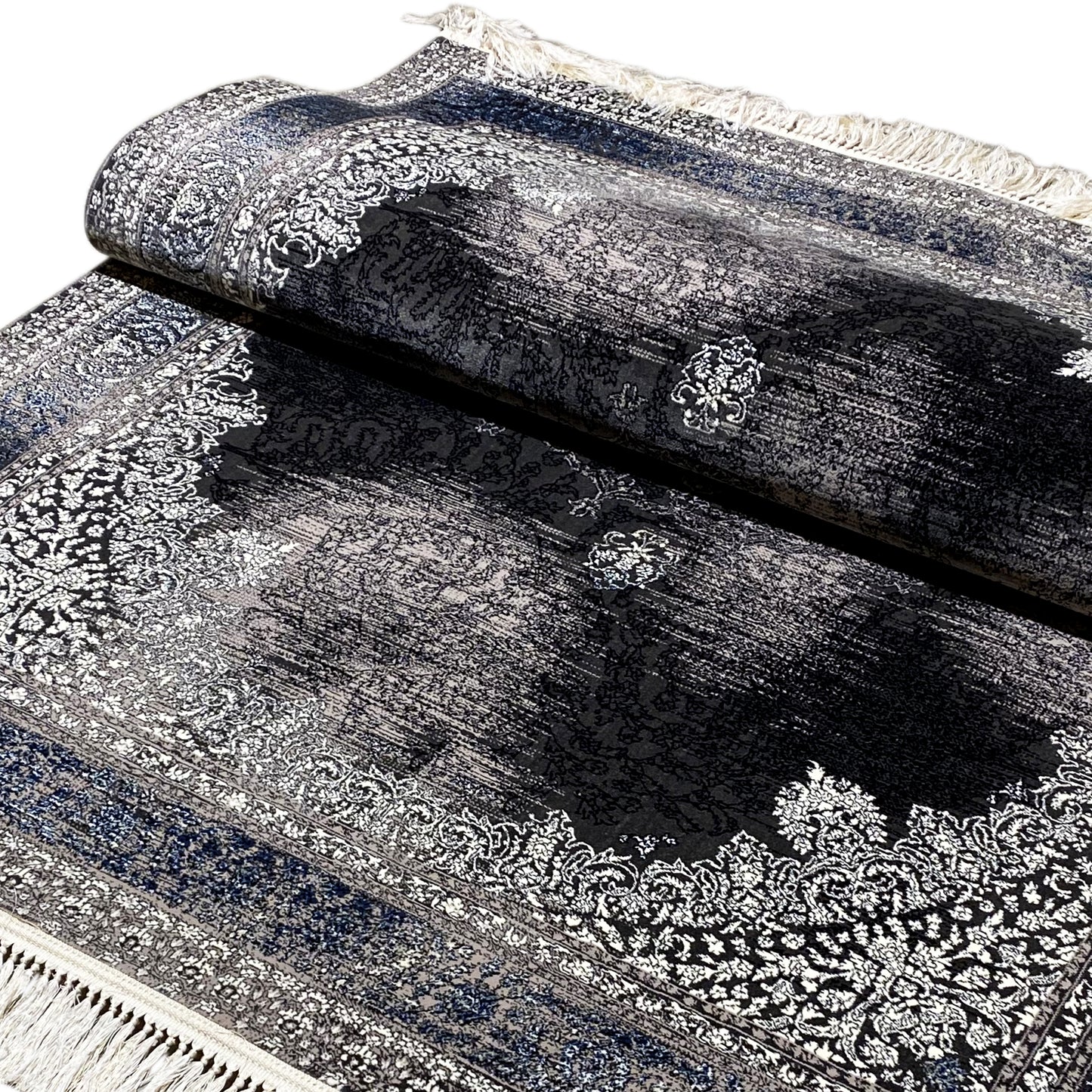 Teppich Amsterdam floral Muster Schwarz Blau 160x230 maschinell gewebt