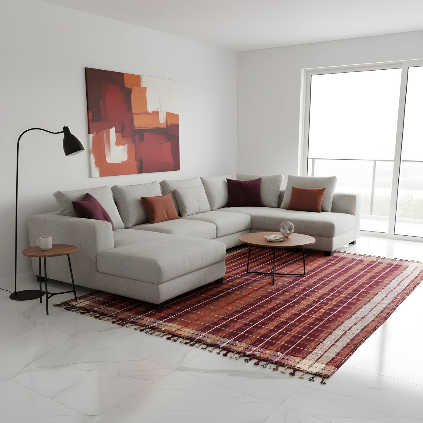 Schlafzimmer Handgewebter Jajim Wollteppich Bordeaux