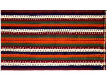 Salon handgefertigter Jajim Teppich bunt mit geometrischer Streifenstruktur