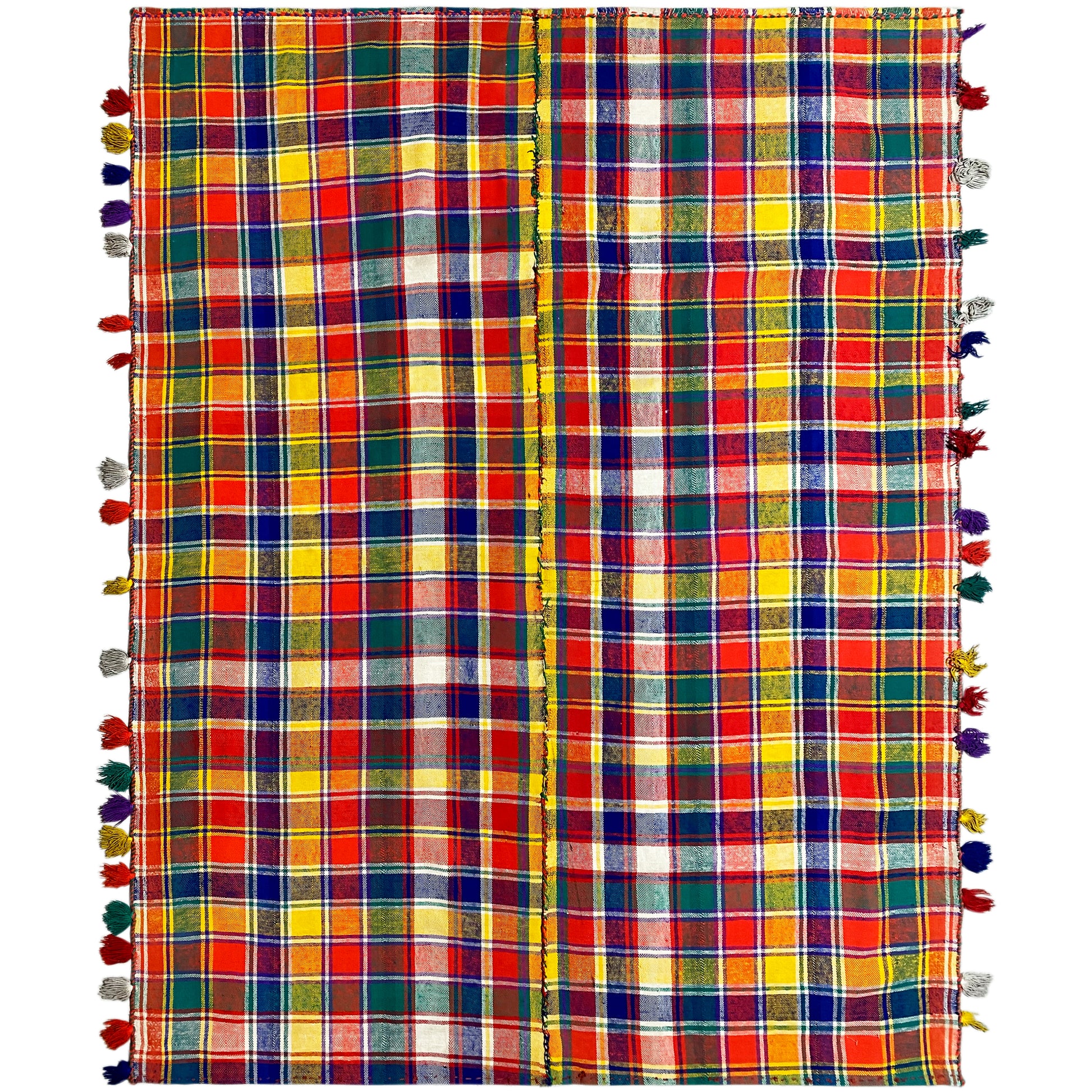 Wohnzimmer bunter Jajim Teppich handgewebt mit traditionellem Karomuster