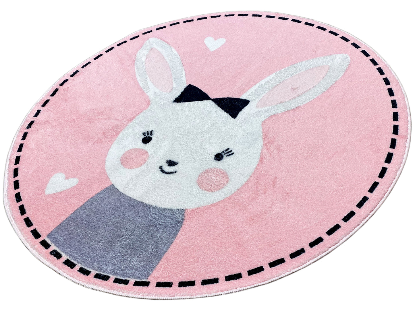 丸型子供用ラグ うさぎ柄、100 cm