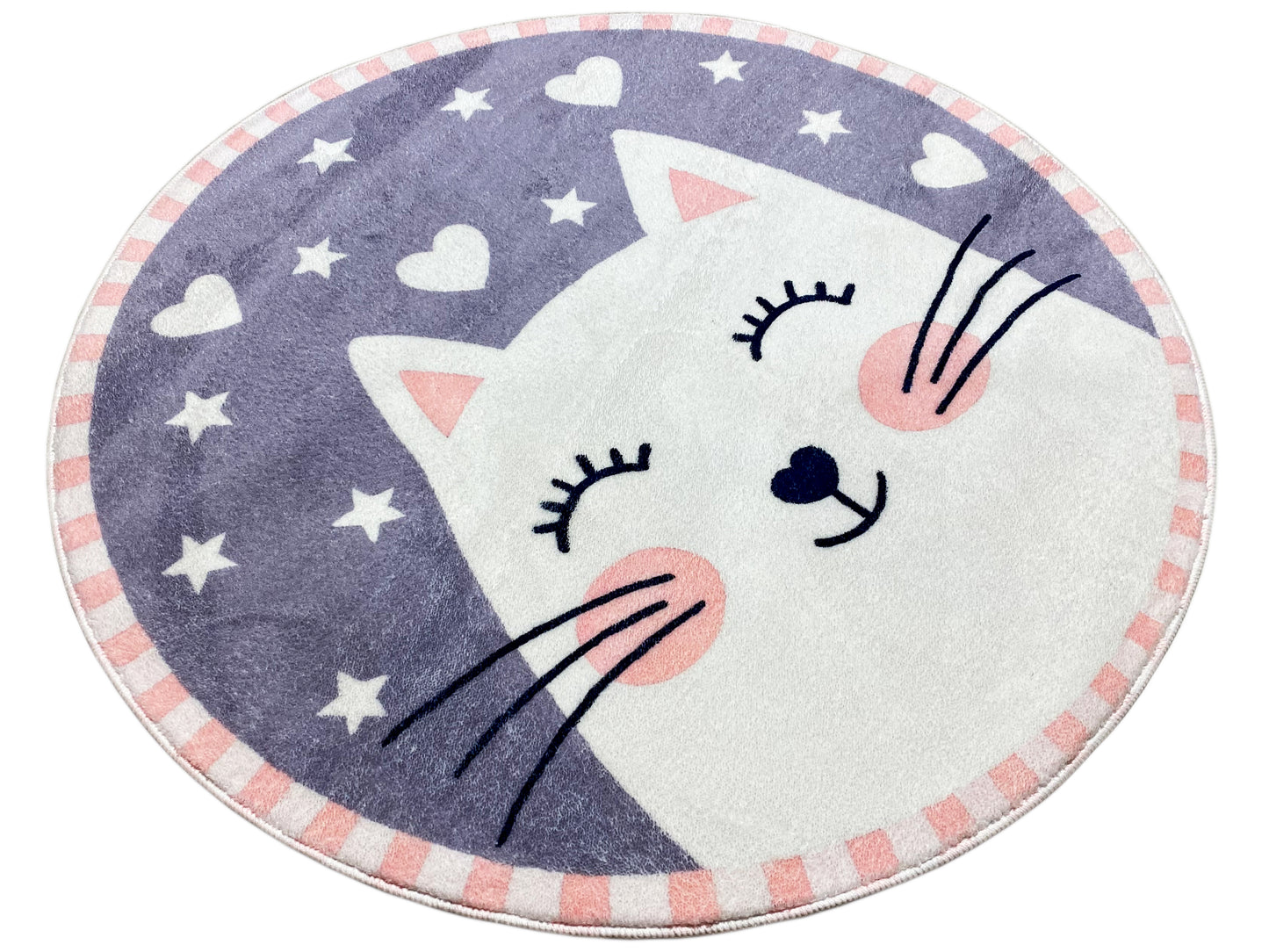 丸型子供用ラグ 猫柄、100 cm