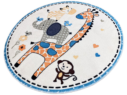 丸型子供用絨毯 動物柄、100 cm