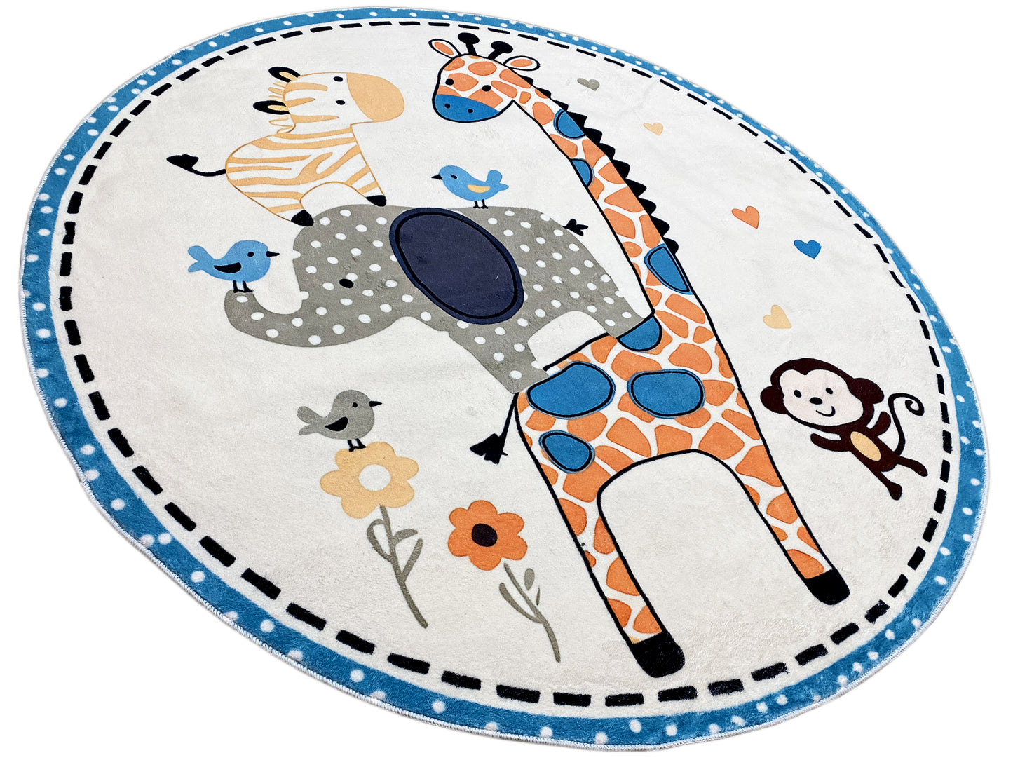 丸型子供用絨毯 動物柄、120 cm