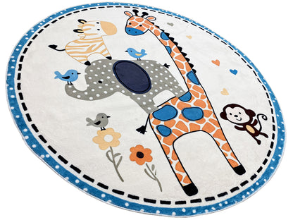 丸型子供用絨毯 動物柄、120 cm