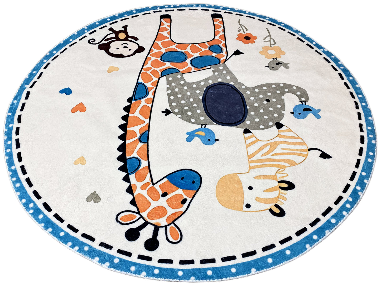 丸型子供用絨毯 動物柄、120 cm