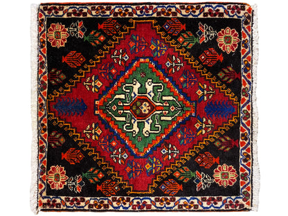 ポシュティ絨毯 56x56 cm、緑と青の中央フィールドがある正方形の柄