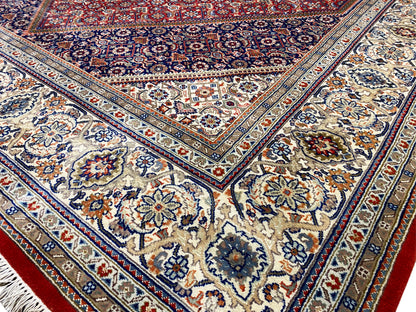 Persischer Bidjar Teppich rot mit blauem Feld, traditionelle Musterung, handgeknüpft, Wolle