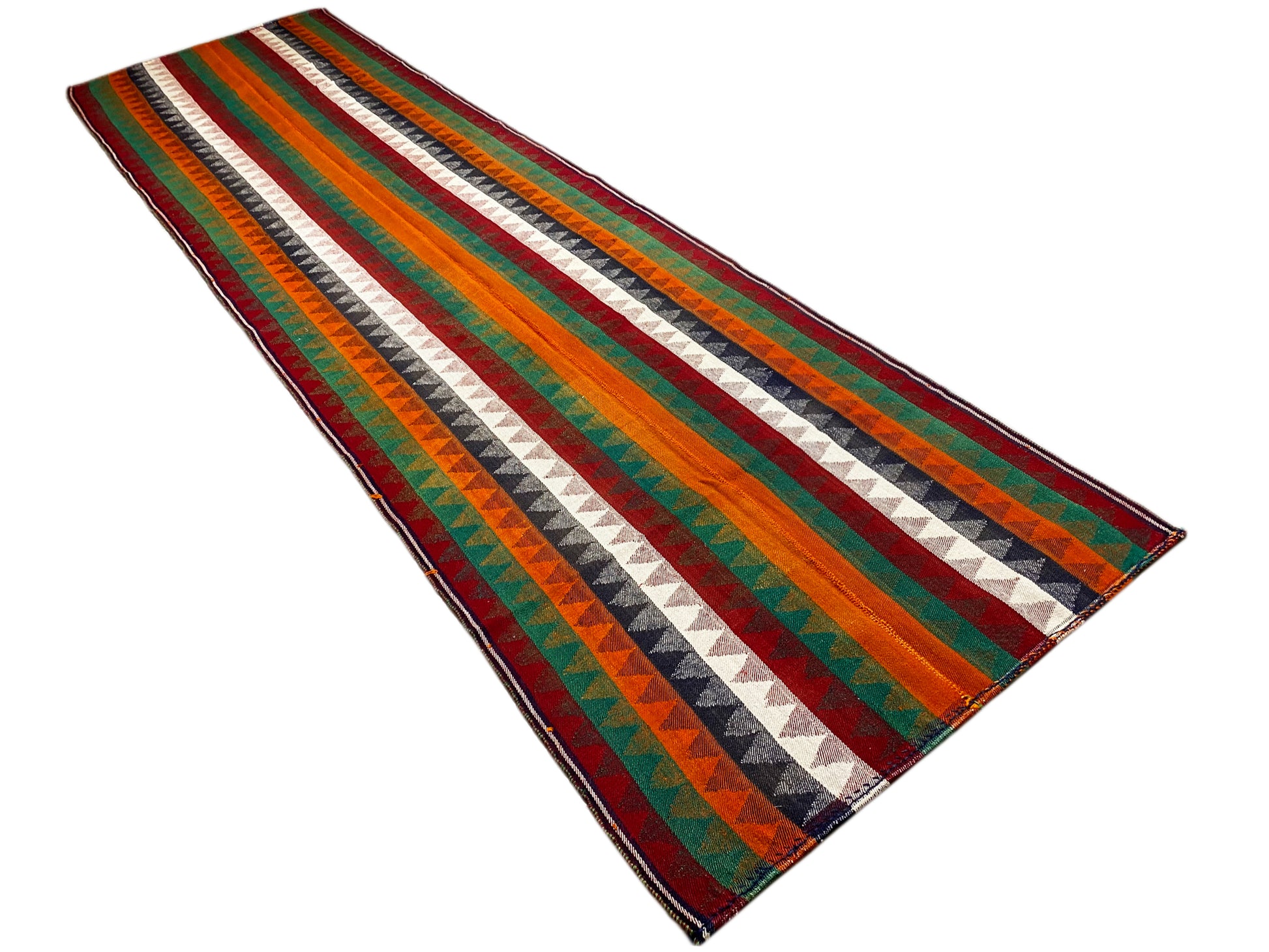 Salon dekorativer Multicolor Jajim Läufer mit markantem geometrischem Muster