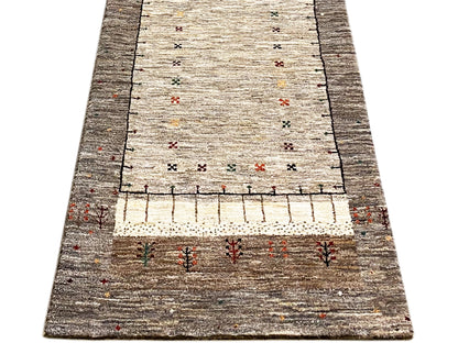 Handgeknüpfter Naturwolle Gabbeh Läufer, pflanzengefärbt, beige Design 506x79 cm