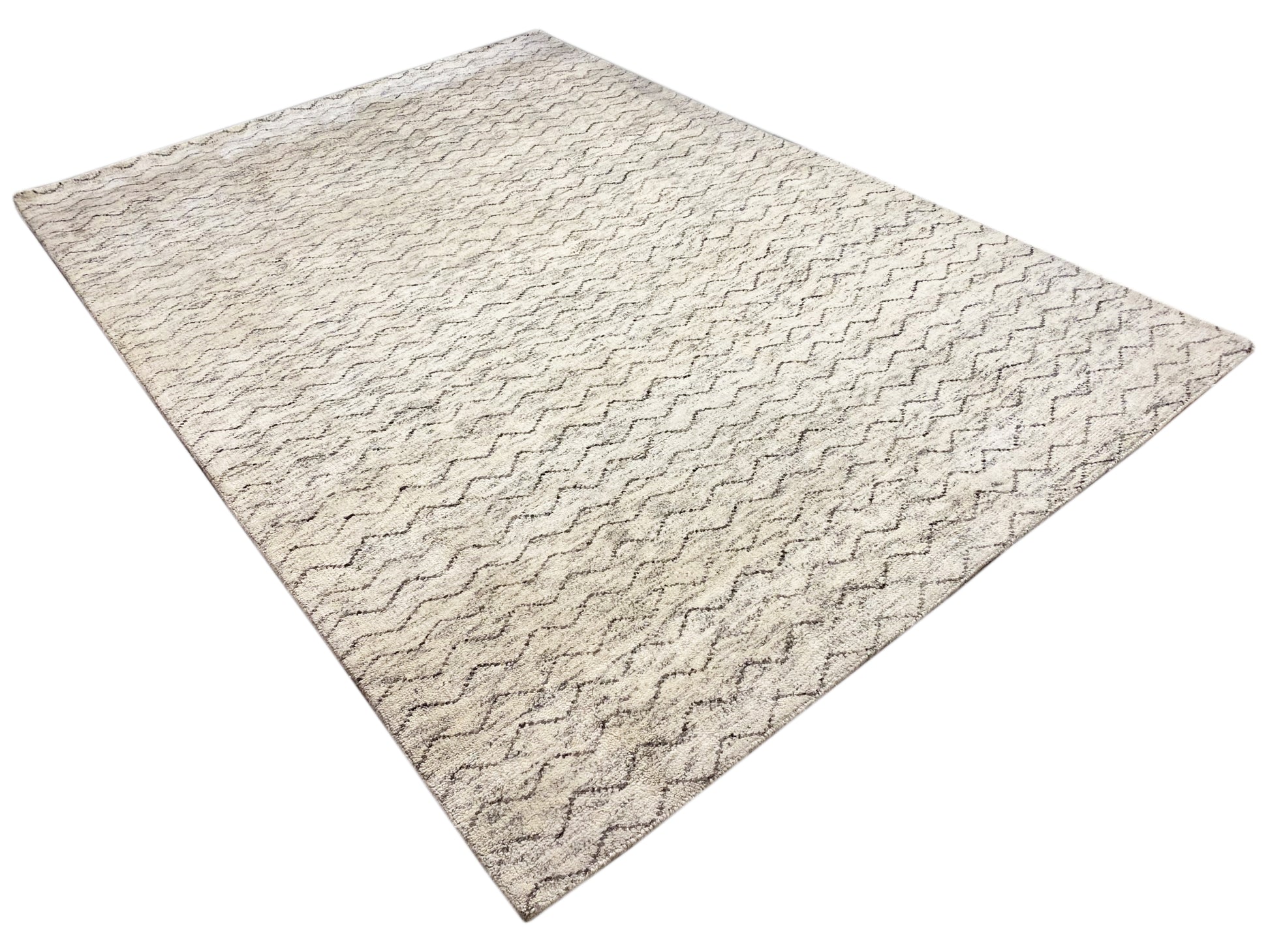 Cremefarbener Wollteppich im Berber Stil mit fließenden Linien