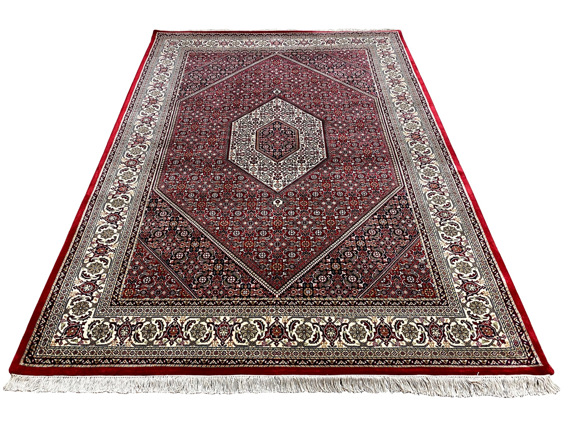 Orientalischer Wollteppich Bidjar handgeknüpft in Rot und Creme