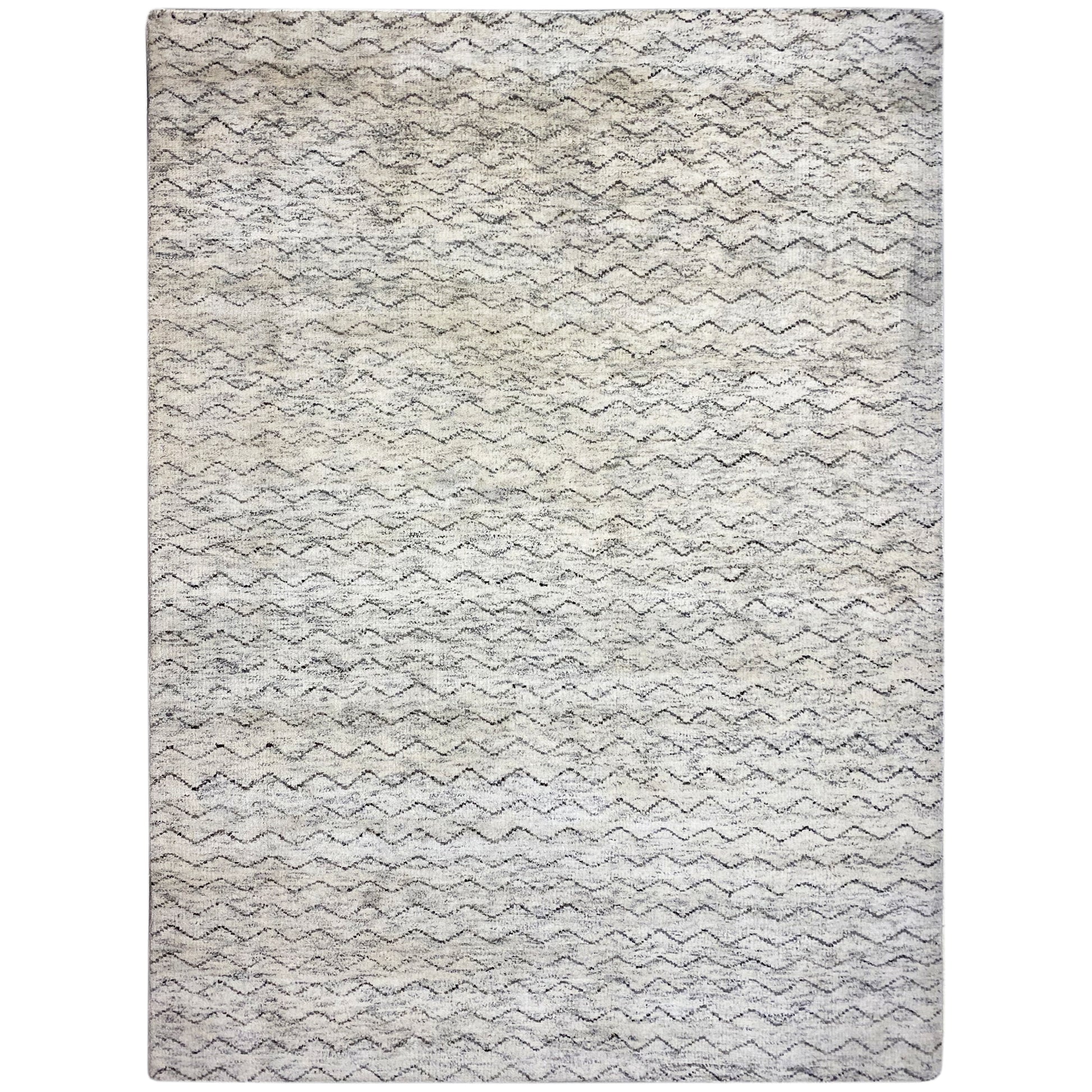 Handgeknüpfter Berber Wollteppich in Creme und Grau mit wellenförmigem Muster