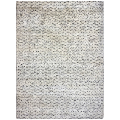 Handgeknüpfter Berber Wollteppich in Creme und Grau mit wellenförmigem Muster