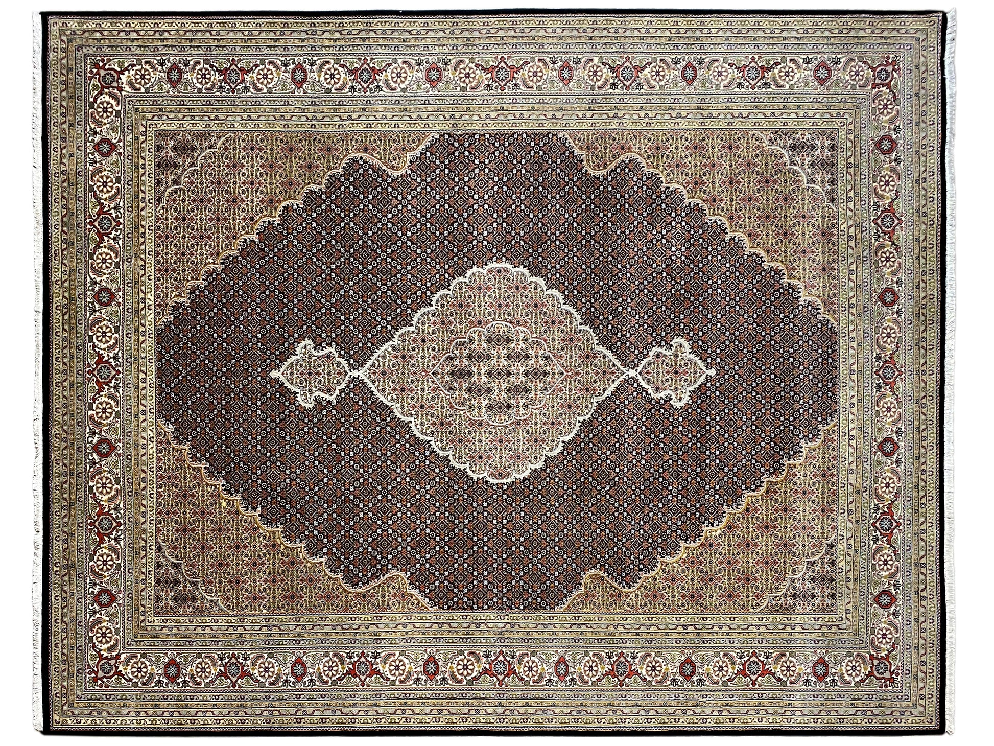 Luxuriöser Woll-Seide Teppich Indo Tabriz mit detailreichem Muster in Braun Tönen