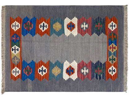 Flacher Woll-Kelim Teppich Qashqai, dekorative Bordüre, Größe 151x103