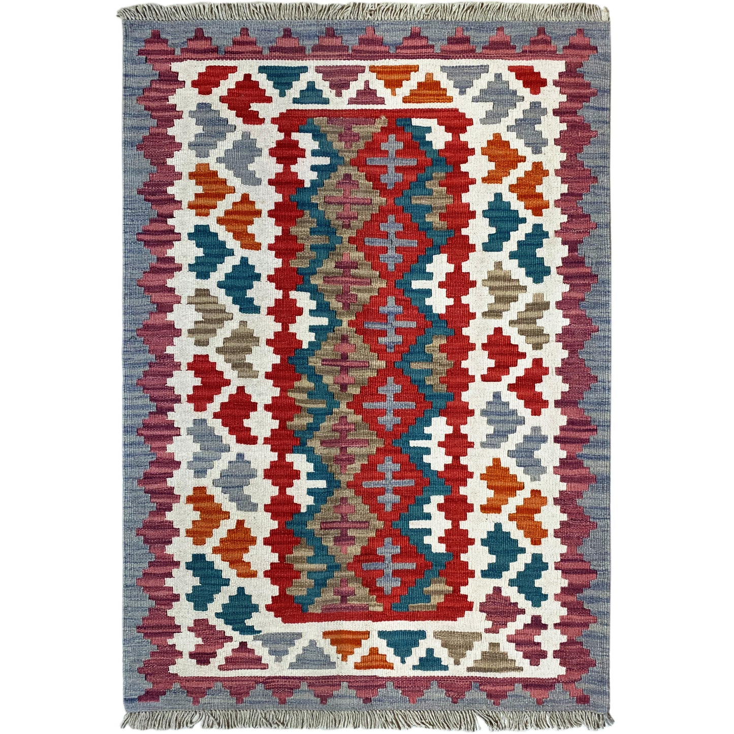 Handgewebter Kelim Qashqai Teppich mehrfarbig mit geometrischem Rautenmuster