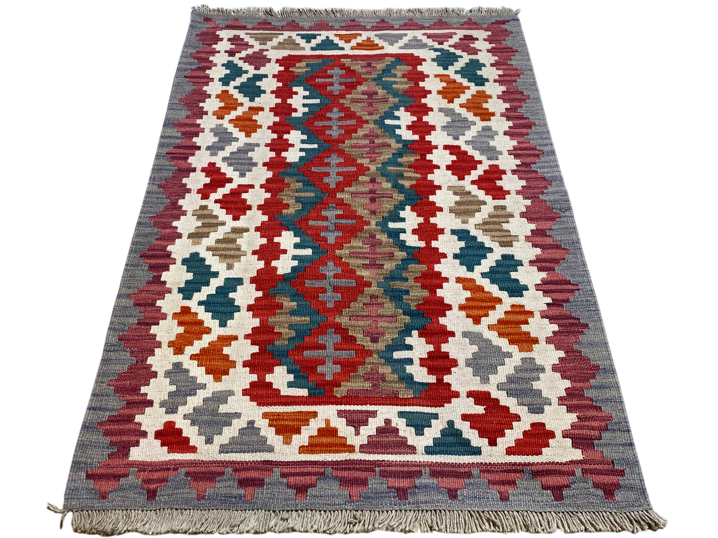 Mehrfarbiger Kelim Teppich im Boho Ethno Stil mit Medaillonmotiv