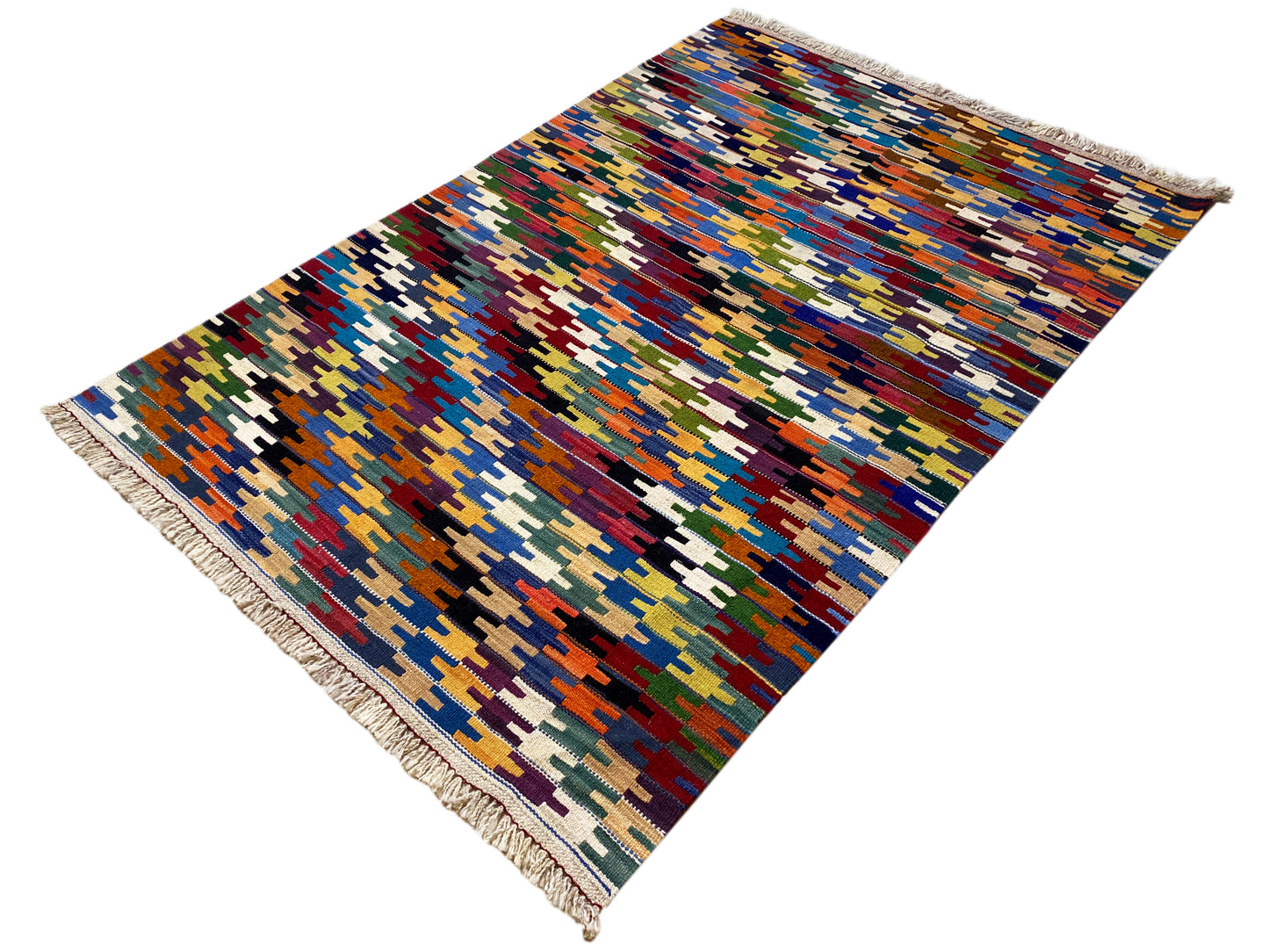 Ethno Kelim Qashqai Teppich robust mit lebendigen Farbflächen