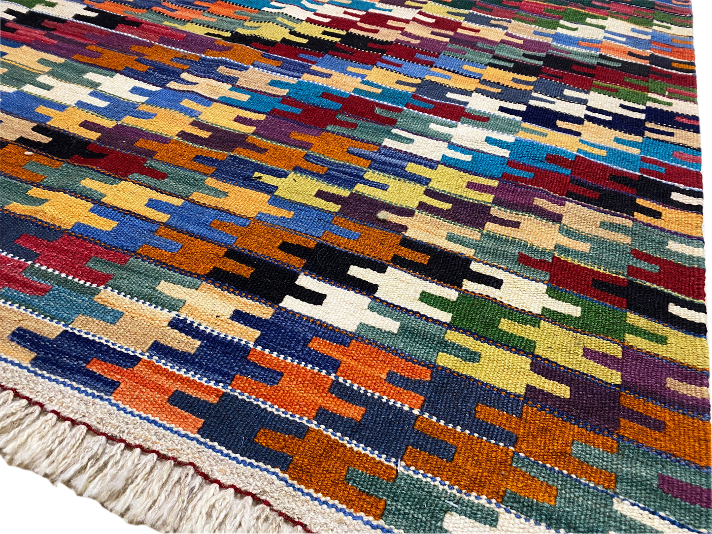Hochwertiger Kelim Qashqai Wollteppich bunt pflegeleicht und langlebig