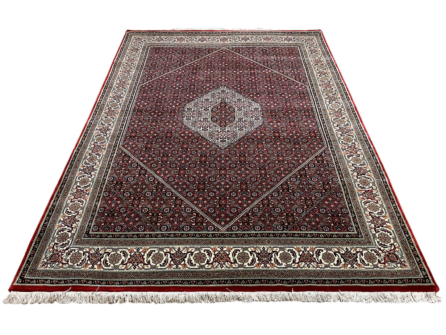 Hochwertiger Perser Bidjar Teppich handgeknüpft aus Wolle in Rot-Creme