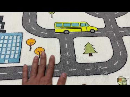 子ども用ラグ「道路」、ベージュ、90 × 160 cm