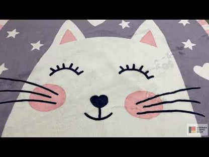 円形子ども用ラグ 猫、120 cm