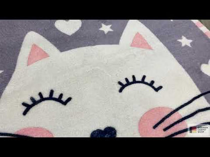 円形子ども用ラグ 猫、100 cm