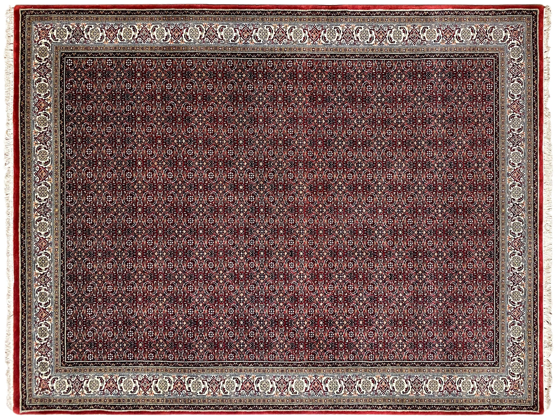 Roter Orient Teppich mit durchgehendem geometrischem Muster und Bordüre